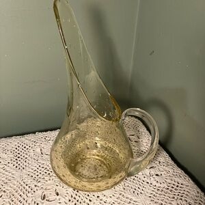Vtg Medium MCM Amber Hand Blown Art Glass Amber Bubble Pitcher